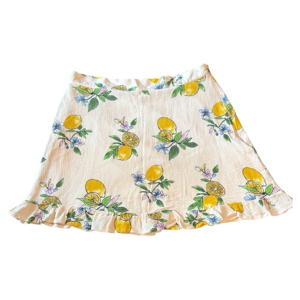 Sadie& Sage Floral/Lemon Print Skirt with Ruffle Hem